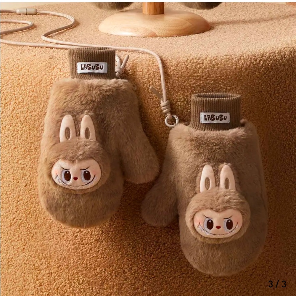 Warm Fluffy Holiday Series- LABUBU Plush Gloves Labubu 手套